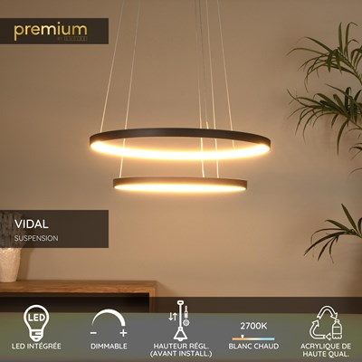 Lucide VIDAL - Suspension - Ø 78 cm - LED Dim. - 1x92W 2700K - Noir | Premium